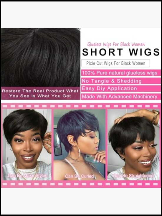 Pixie Cut Short Wig Glueless Natural Layered Full Machine Made Style